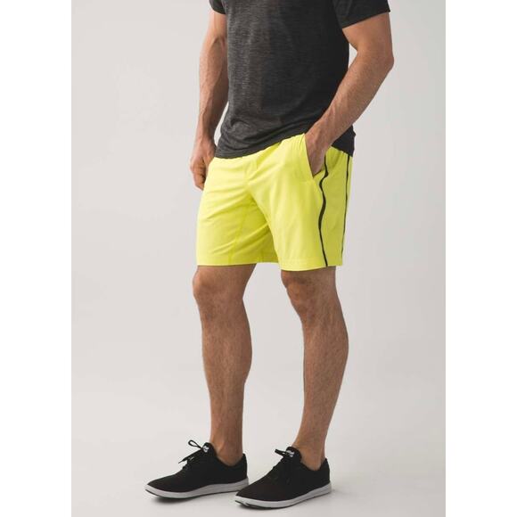 Lululemon Mens Pace Breaker Short Size S 9 Inch Lined Run Active Workout Yellow - Picture 2 of 7